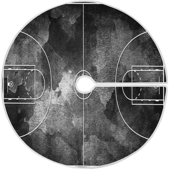 35.4Inch Black Basketball Court Christmas Tree Skirt Large Round Tree Skirt Polyester Christmas Tree Skirt Christmas Decorations