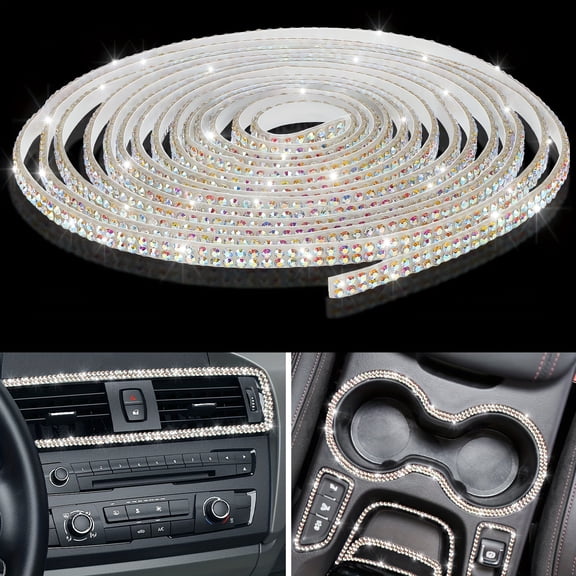 35.4Inch Bling Car Trim Self-Adhesive, Car Dashboard Decorations, Car Trim Strips Line Molding for Car Dashboard Decoration Door Stickers, Car Interior Exterior Additions (PINK/WHITE)