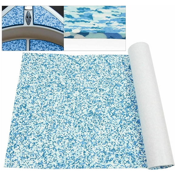 35.4X94.5in EVA Foam Teak Blue White Camo Boat Decking, Waterproof Pad Self-Adhesive Sea Deck Marine Yacht Boat Flooring Mats
