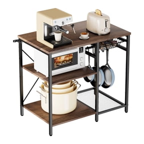 35.4in Kitchen Bakers Rack, X-Bar & 5 S-Hooks, Multi-Layer Shelf, Coffee Stand for Dishes, Bowls, Spice Bottles