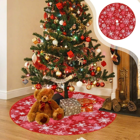 Taicans 35.4in Luxury Velvet Fur Scallop Tree Skirt - Red Snowflake Christmas Tree Bottom Decoration,Soft Cloth Material,Easy to Install,Multi-Purpose for Parties/Weddings,Stores Fallen Decorations