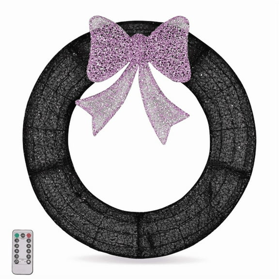 35.4in Pre-Lit Outdoor Christmas Wreath, 175 Purple/Orange LEDs, Purple Bow, Weather-Resistant Metal Frame, Indoor/Outdoor Use