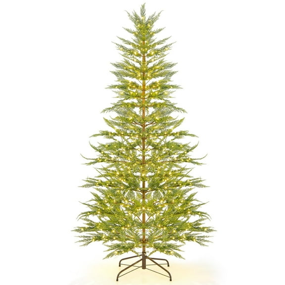 35.4in Pre-Lit Sparse Christmas Tree, Artificial Simulated Cypress Tree with Warm-White LED Lights, Timer, PE Tips, Metal Stand, Hinged Xmas Tree for Home Office Holiday Decor