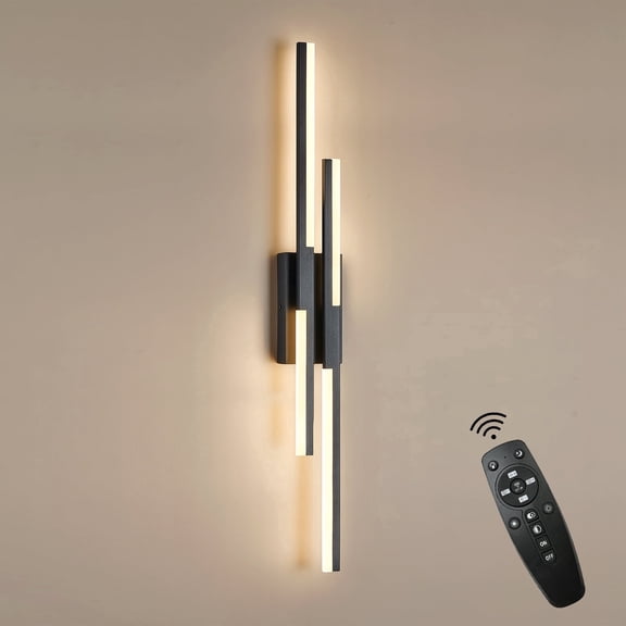 35.4inch Long Modern LED Wall Light Black Remote Wall Mount Light Fixtures for Bathroom, Dimmable Vanity Light Indoor LED Remote Wall Sconce for Living Dining Room Bedside Bedroom