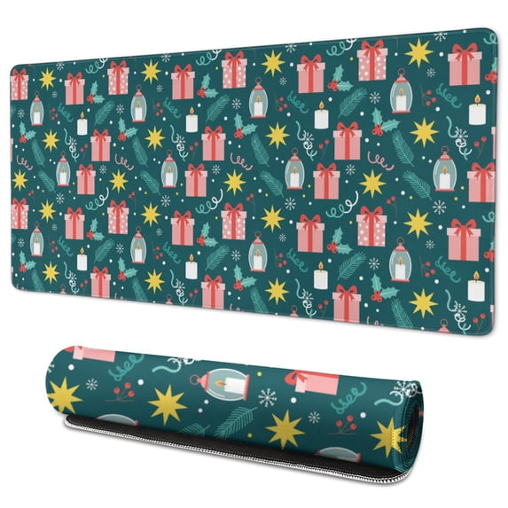 35.4x15.7 Inch Gaming Mouse Pad, Non-Slip Stitched Rubber Desk Mat for Desktop & Laptop,Christmas Gift Lantern Teal Pattern