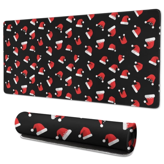 35.4x15.7 Inch Gaming Mouse Pad, Non-Slip Stitched Rubber Desk Mat for Desktop & Laptop,Christmas Santa Hat Black Pattern
