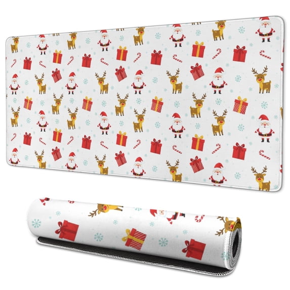 35.4x15.7 Inch Gaming Mouse Pad, Non-Slip Stitched Rubber Desk Mat for Desktop & Laptop,Christmas Santa Reindeer Gift White Pattern