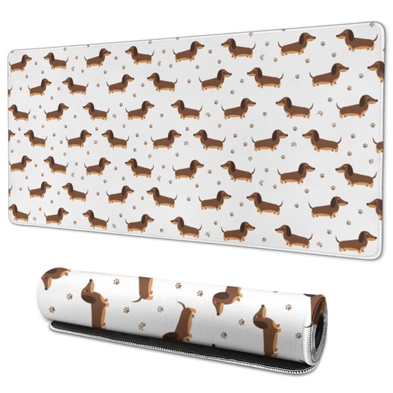 35.4x15.7 Inch Gaming Mouse Pad, Non-Slip Stitched Rubber Desk Mat for Desktop & Laptop,Dachshund Paw Bone White Pattern
