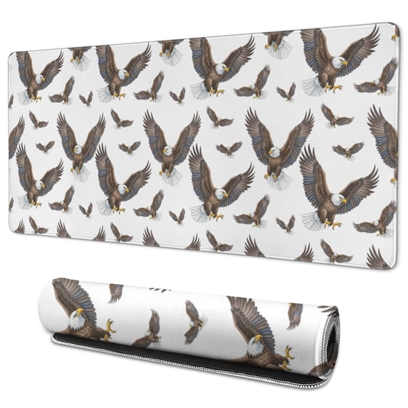 35.4x15.7 Inch Gaming Mouse Pad, Non-Slip Stitched Rubber Desk Mat for Desktop & Laptop,Eagle Flight White Pattern