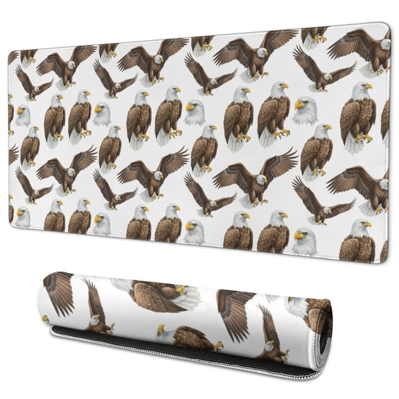 35.4x15.7 Inch Gaming Mouse Pad, Non-Slip Stitched Rubber Desk Mat for Desktop & Laptop,Eagle Realistic White Pattern
