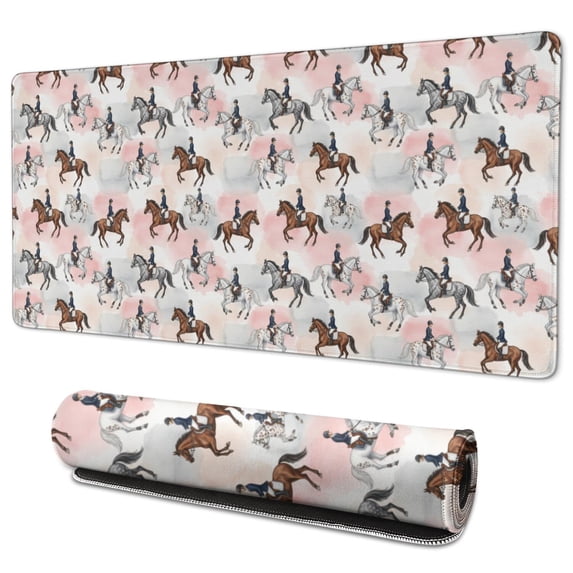 35.4x15.7 Inch Gaming Mouse Pad, Non-Slip Stitched Rubber Desk Mat for Desktop & Laptop,Horse Equestrian Pink Pattern