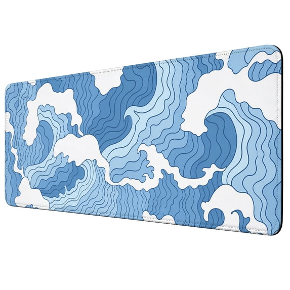35.4x15.7 Inch Large Mouse Pad for Desk, Decorative Blue Wave Line Keyboard Mat, Non-Slip Rubber Base XXL Mousepad