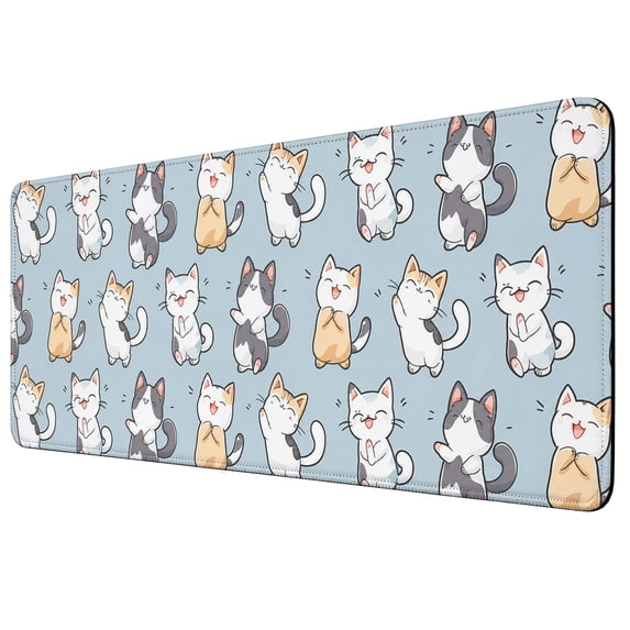 35.4x15.7 Inch Large Mouse Pad for Desk, Decorative Happy Dancing Cats Keyboard Mat, Non-Slip Rubber Base XXL Mousepad