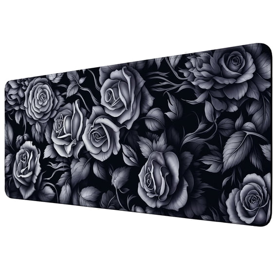 35.4x15.7 Inch Large Mouse Pad for Desk, Decorative Monochrome Roses Keyboard Mat, Non-Slip Rubber Base XXL Mousepad