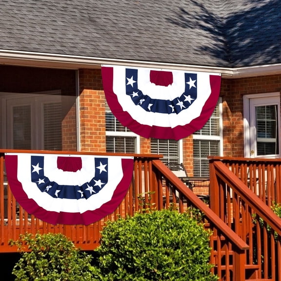35.4x17.7 Inch Wine Independence Day Scalloped Flag with Star and Stripe Print, Patriotic Yard Fence Hanging for Indoor Outdoor Use with Canvas Header Eyelets