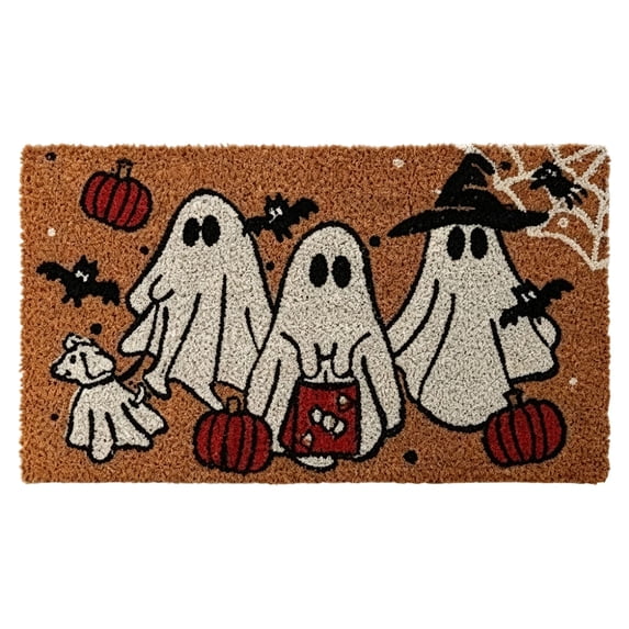 35.4x23.6 Inch Ghost Dog Pumpkin Coir Doormat, Spooky Seasonal Fall Halloween Outdoor Welcome Rug, Versatile Durable Home Porch Non Slip Decorative Entrance Mat Gift