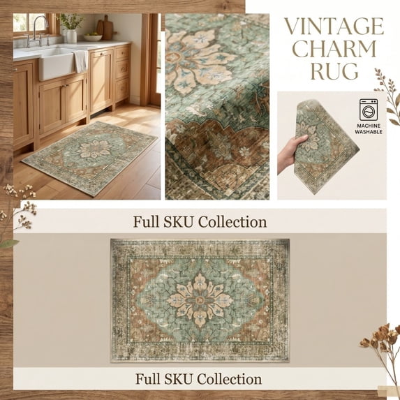 35.4x23.6 Inch Rugs for Entryway, Washable Vintage Non Slip Small Area Rug, Indoor Front Door Rug, Print Door Mat Small Carpet, Soft Low Pile Rugs for Entrance Kitchen Bedroom Home Decor