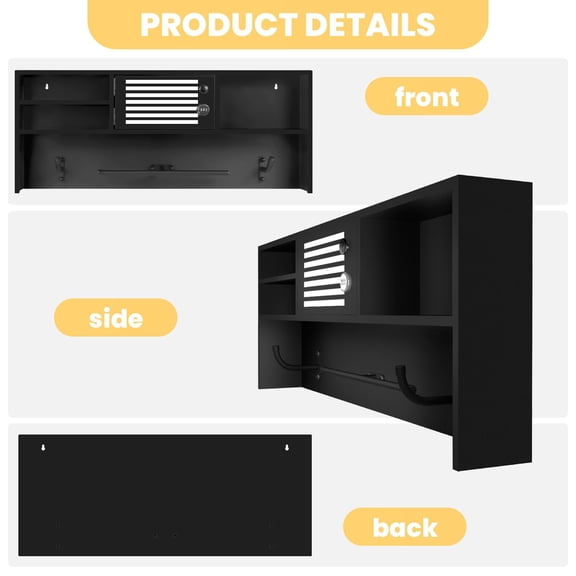 35.5"14.5"3.9" Metal Lockable Police Gear Rack with Lockbox Safe, Wall Mounted Tactical Gear Hanger, Hidden Gun Storage Cabinet for Home, Police Department