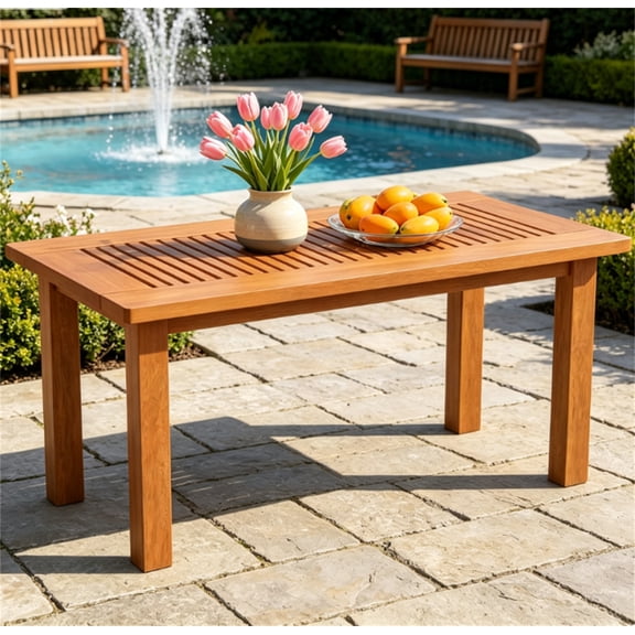 35.5"18"17" Rustic Brown Solid Hardwood Patio Coffee Table 130LBS Weight Capacity Slatted Top Rectangular Outdoor Side Table for Backyard Lounge & Poolside