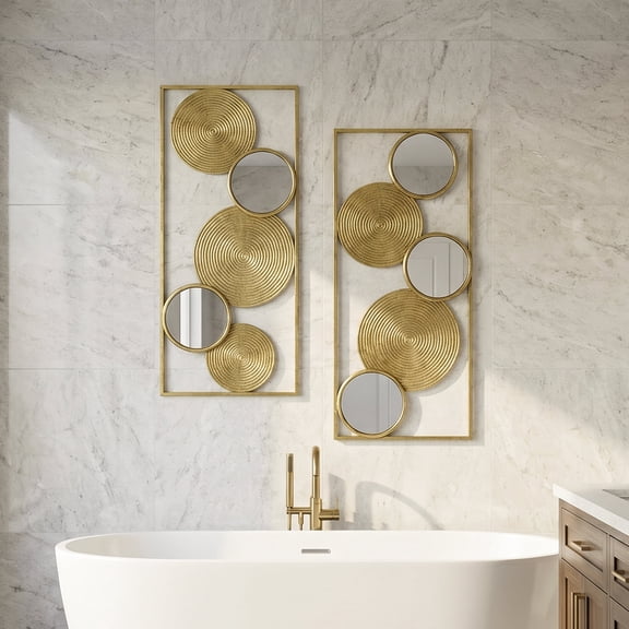 Langford Home 35.5" Antique Gold Mirrored Wall Art Decor 2PC Set
