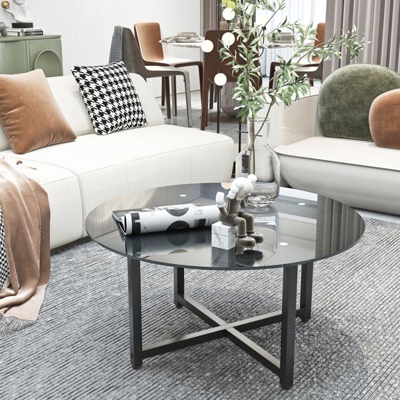 35.5'' Clear Coffee Table | For Living Room Side or Center | 8mm Thick Glass Surface | Daily Cleaning Friendly