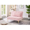 thumbnail image 1 of 35.5" Convertible Sofa Couch with Adjustable Backrest, Teddy Fabric Futon Single Sofa Bed with a Pillow, Folding Recliner Futon Sofa with Gold Metal Legs for Living Room, Pink, 1 of 8