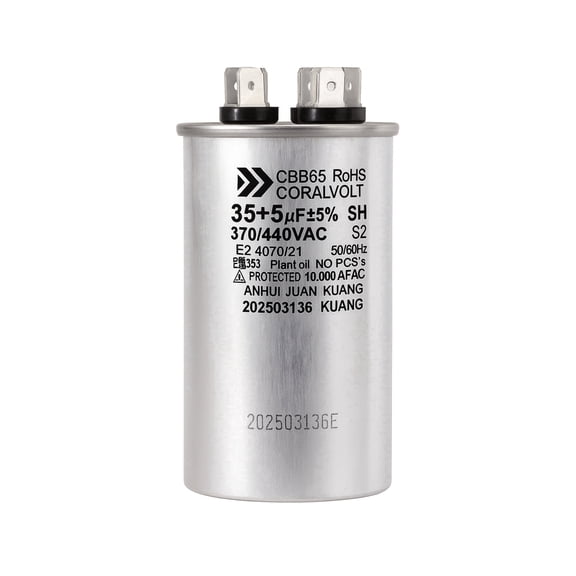 Coralvolt 35µF + 5µF 370/440V Dual Run Round HVAC Capacitor, CBB65, UL Rated, 1 Pack