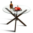 thumbnail image 1 of 35.5" Glass Round Dining Table with Solid Metal Legs, Transparent, 1 of 6