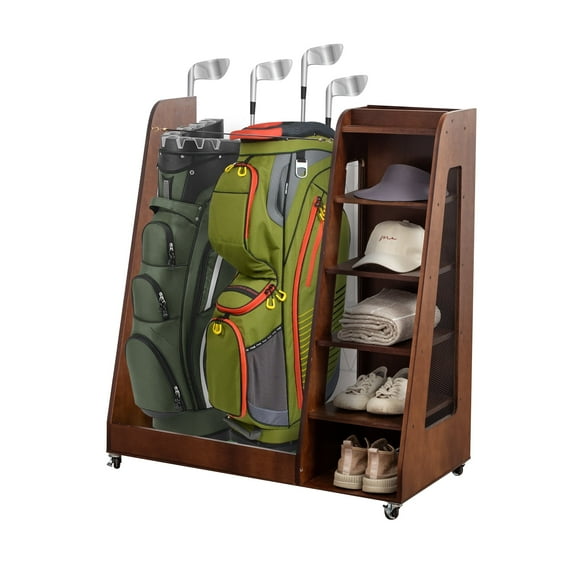 35.5" Golf Bag Storage Organizer with Wheels, Golf Trunk Organizer for Car Garage Club Fit 2 Golf Bags, Brown