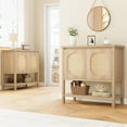 thumbnail image 1 of 35.5 Inch Rattan Entryway Console Table,Slim Sofa Side Table with Storage Cabinet & Open Shelf, Modern Farmhouse Accent Furniture, Natural, 1 of 7
