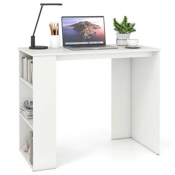 35.5" Modern Computer Desk with Bookshelf,Home Office Desk Study Desk Writing Desk for Small Space, White