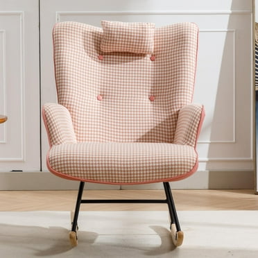 35.5” Nursery Rocking Chair, Cotton Linen Upholstered Glider Chair with High Backrest, Armchair for Living Room Bedroom