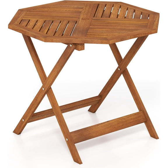 35.5" Octagonal Patio Dining Table, Solid Hardwood Outdoor Bistro Table with Slatted Tabletop, 1.97" Umbrella Hole, Teak Oil Finish for Balcony, Deck, Poolside and Yard