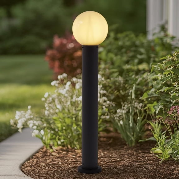 35.5" Outdoor Post Light, Modern Outside Bollard Light with Opal Glass Globe, Black Aluminum Pathway Lamp Post Light for Walkway Driveway Patio Garden, Hardwired, E26 Bulb Not Included