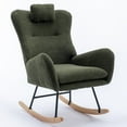 thumbnail image 1 of 35.5" Rocking Chair, Teddy Fabric Nursery Rocking Chair with Safe Solid Wood Base, Comfy Wingback Glider Rocker with Headrest and Side Pocket for Living Room Bedroom Balcony, Dark Green, 1 of 9