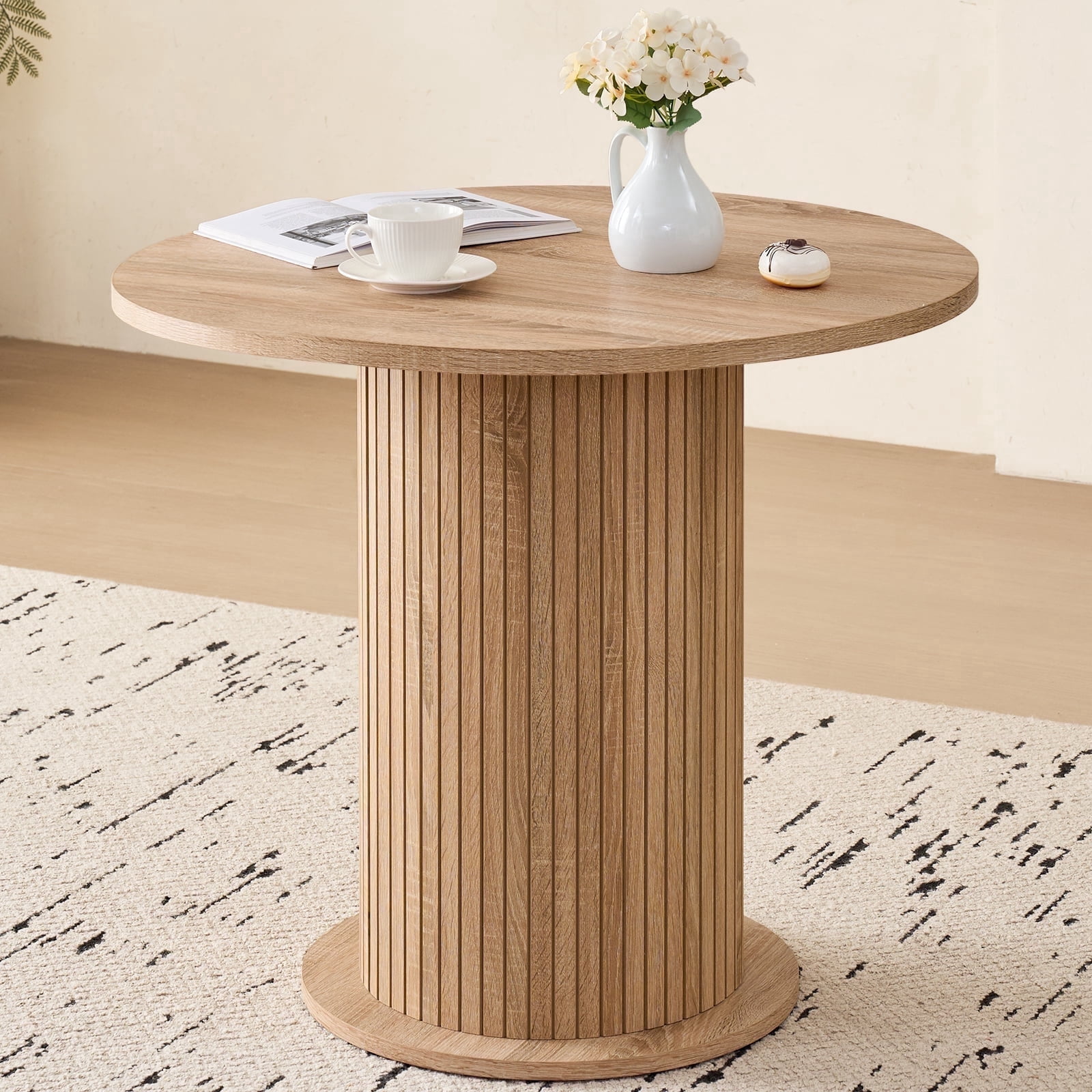 35.5" Round Dining Table for 2, Modern Small Pedestal Kitchen Table, Space Saving, for Apartment Dining Living Room. Natural