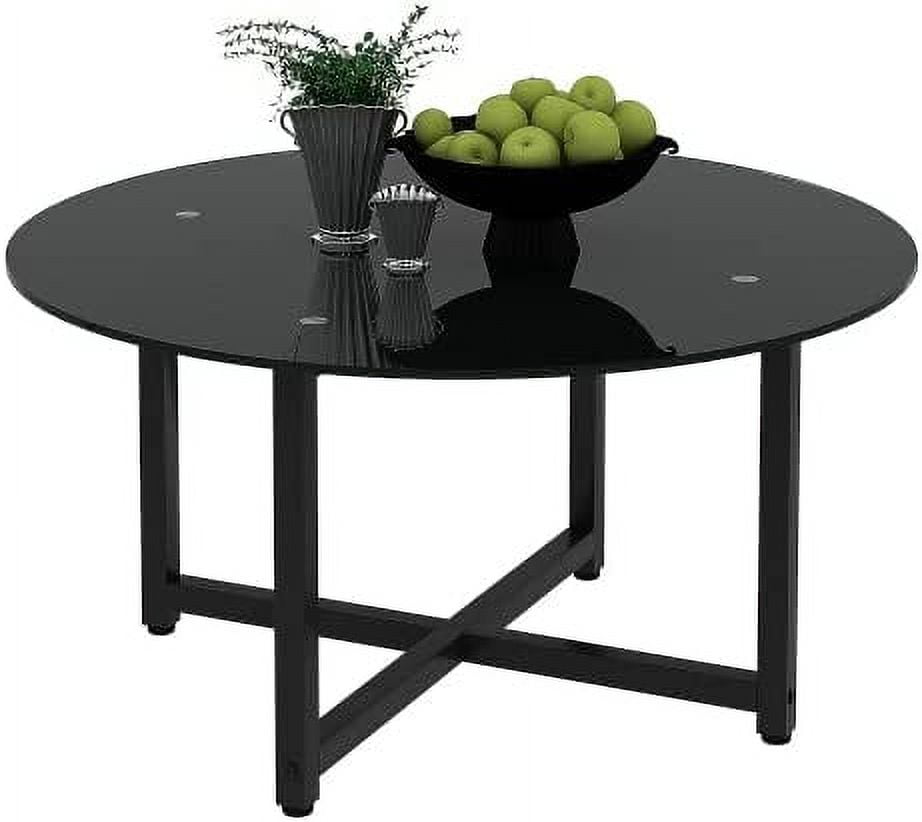35.5''Round Glass Coffee Table,Black Coffee Table with 8mm Tempered ...