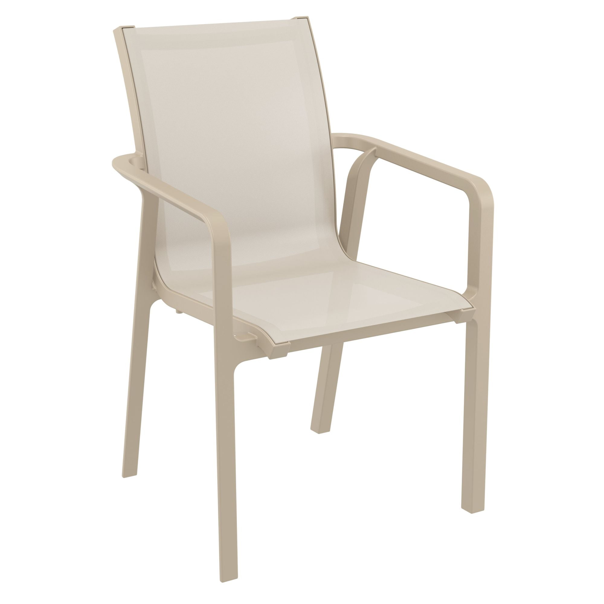 Taupe Brown Marine Resin and Serge Ferrari Mesh Outdoor Dining Chair