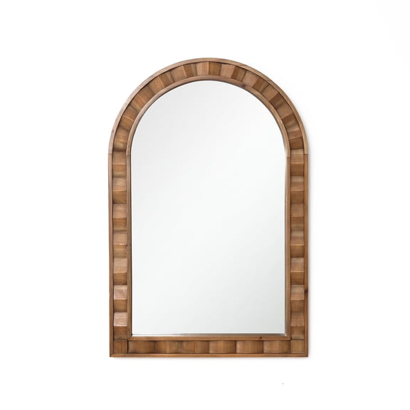 Langford Home 35.5" Textured Arched Window Wood Wall Mirror
