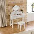 thumbnail image 1 of 35.5" White Compact Makeup Vanity Table with Reversible Mirror and Stool Space-Saving Dressing Table for Small Spaces, 1 of 11