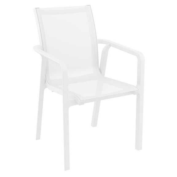 35.5" White Resin Sling Outdoor Dining Arm Chair