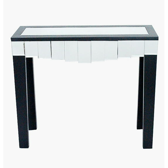 35'.5" X 13" X 31" Black MDF, Wood, Mirrored Glass Console Table with Mirrored Glass Inserts and a Drawer