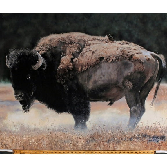 35.5" X 44" Panel Buffalo Bison Realistic Animal Wildlife Nature Prairie Wild & Playful Cotton Fabric Panel (P7823-Buffalo)