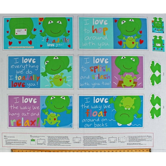 35.5" X 44" Panel I Toadally Love You Toads Frogs Children's Kids Soft Book Huggable & Loveable 6 Cotton Fabric Panel (4615P-1)