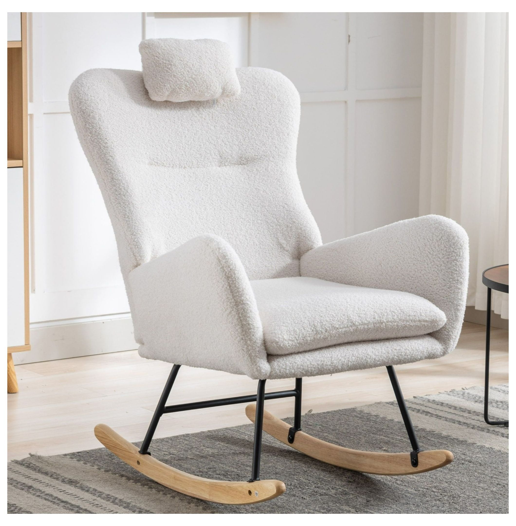 35.5 inch Rocking Chair with Pocket, Soft Teddy Fabric Rocking Chair ...
