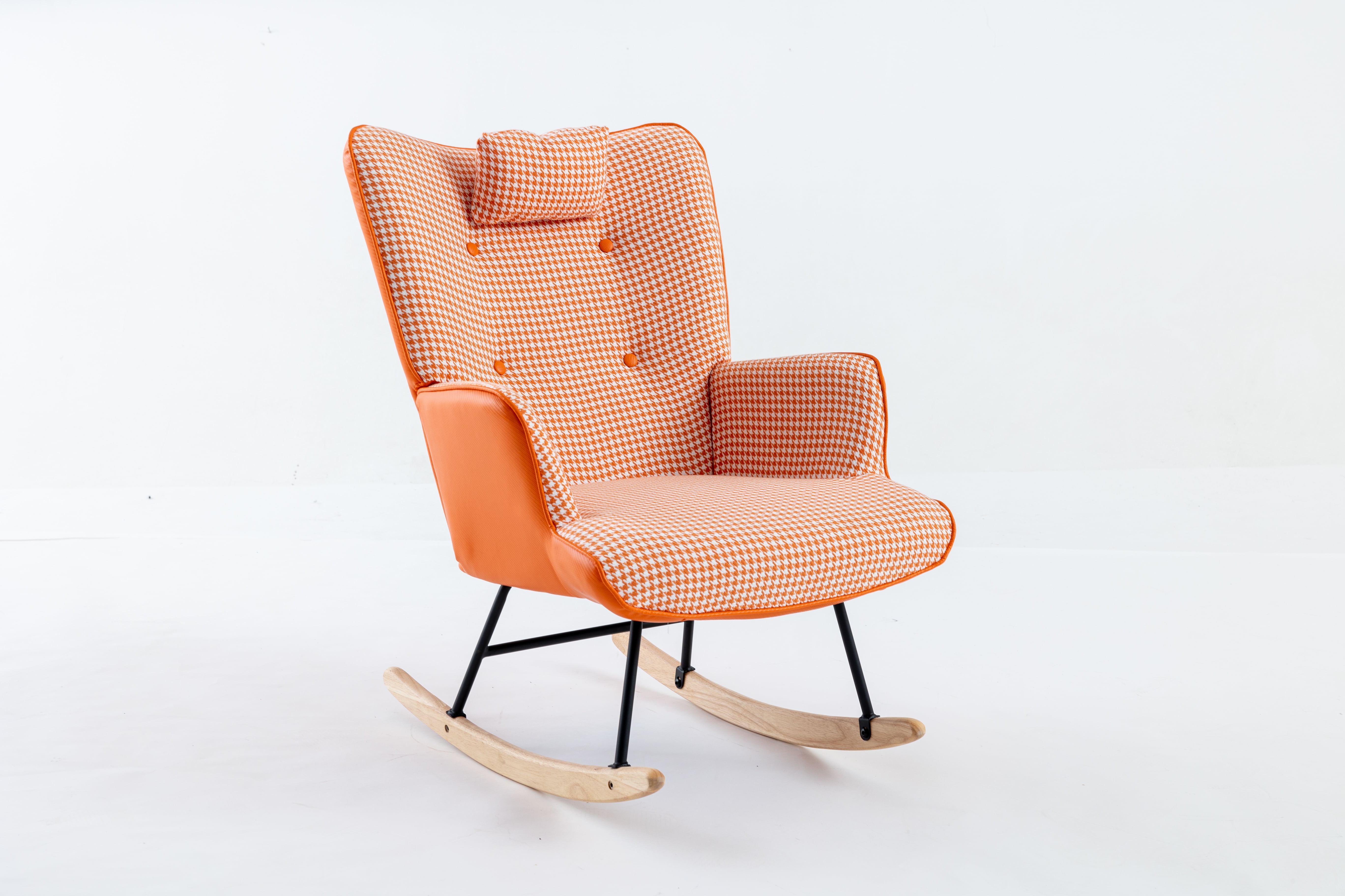 35.5 inch Rocking Chair, Soft Houndstooth Fabric Leather Fabric Rocking ...