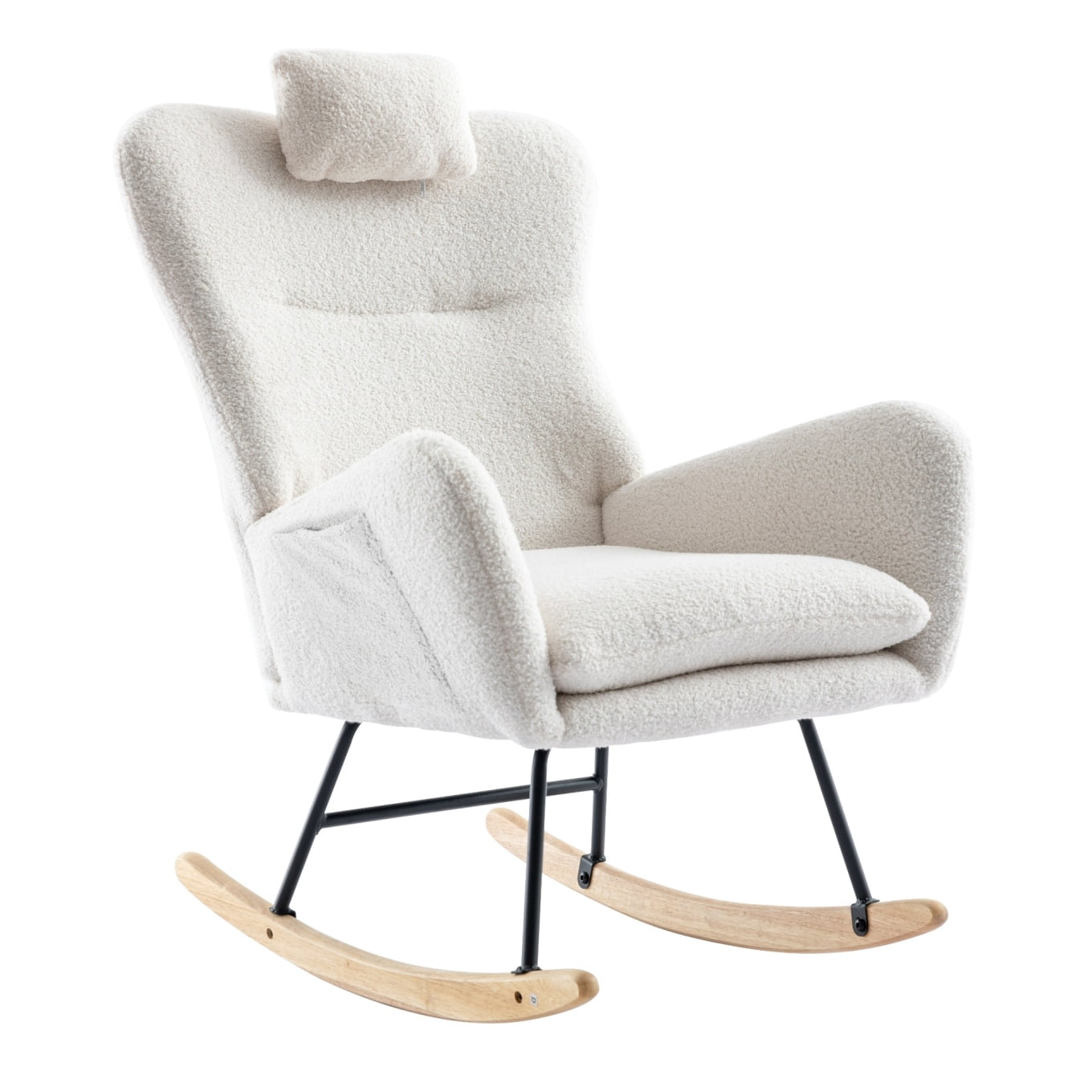 35.5 inch Rocking Chair, Soft Teddy Fabric Rocking Chair with Storage ...