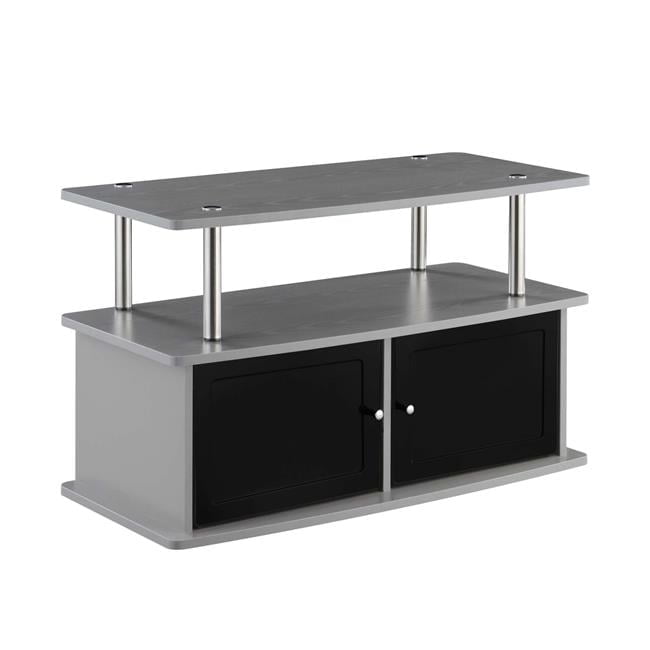 Mobile porta TV con ante in vetro, design moderno, MDF, bianco e legno