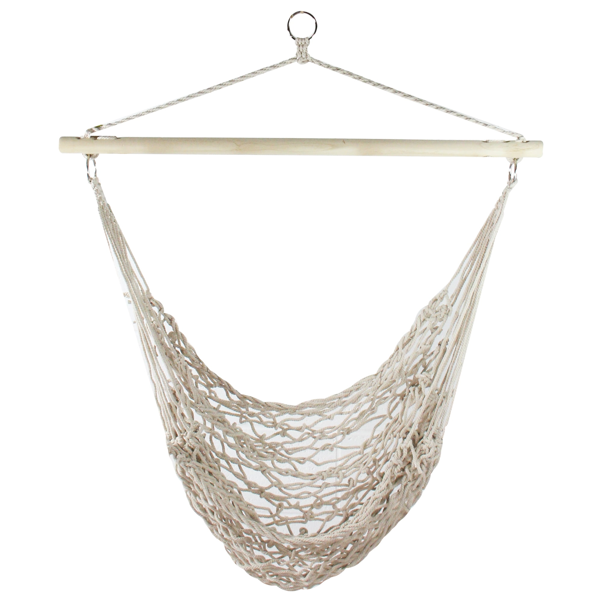 35.5" x 44" Tan Cotton Netting Hammock Chair with Wooden Bar