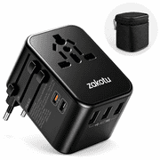 35.5W Universal Travel Adapter with 2 USB-C & 3 USB-A Ports, International Power Adapter with PD 3.0 & QC Fast Charging, 6-in-1 Worldwide Plug Adapter for USA E